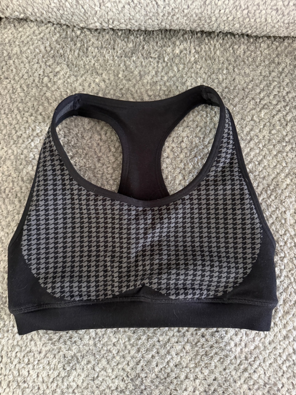 Fabletics Black and Gray Houndstooth Racerback Sports Bra